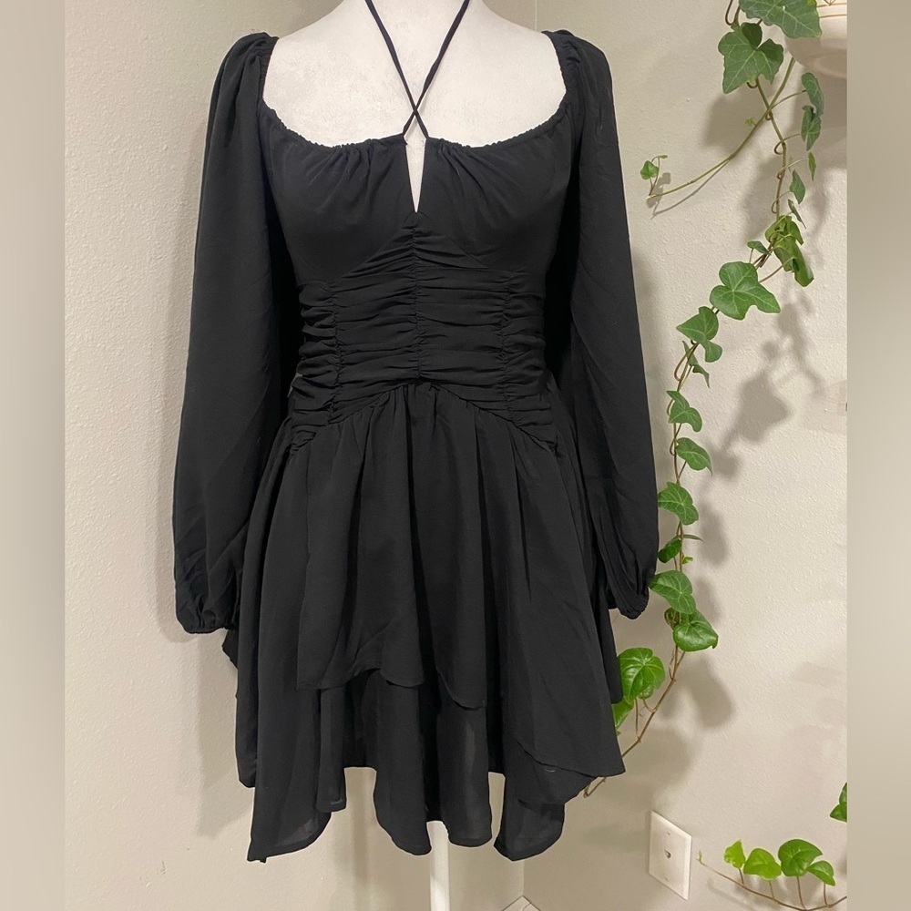 Women Princess Polly Barret Long AsymmetricaL SLEEVE MINI DRESS BLACK Size 8 - Picture 3 of 9
